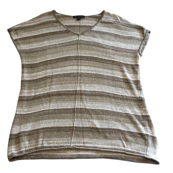 Tommy Bahama SMALL Brown Tan Striped Linen Blend Relaxed Short Sleeve Sweater - Picture 10 of 12
